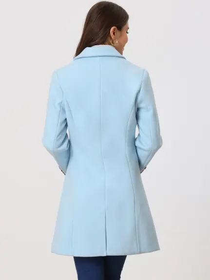 Allegra K- Single Breasted Notched Lapel Peacoat