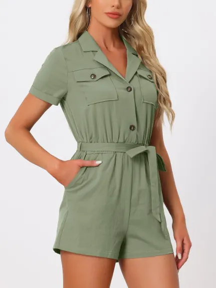 Allegra K - Summer Shorts Tie Waist Cargo Rompers