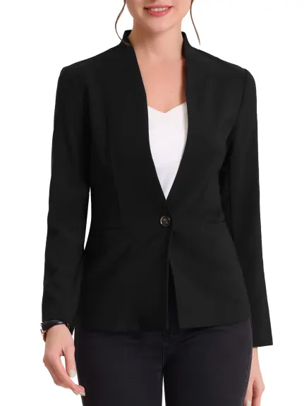 Allegra K- Veste blazer boutonnée à manches longues et col montant