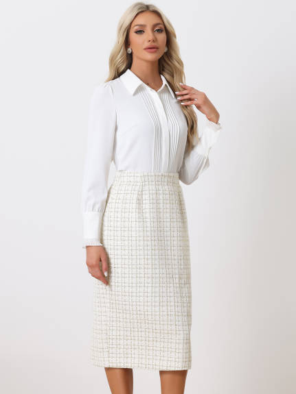 Allegra K- Plaid Tweed High Waist Bodycon Pencil Skirt