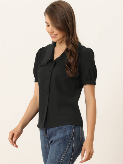 Allegra K- Peter Pan Collar Puff Short Sleeve Shirt Blouse