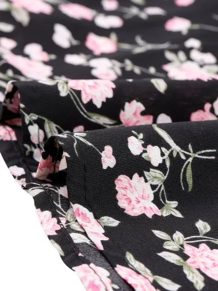 Allegra K- Short Sleeve Vintage Floral A-Line Shirt Dress