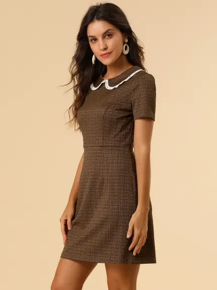 Allegra K- Short Sleeve Slim Houndstooth Mini Dress