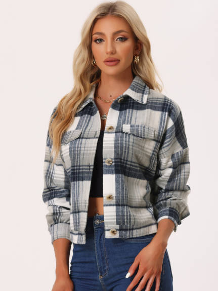 Allegra K- Cropped Waffle Knit Shacket Jacket