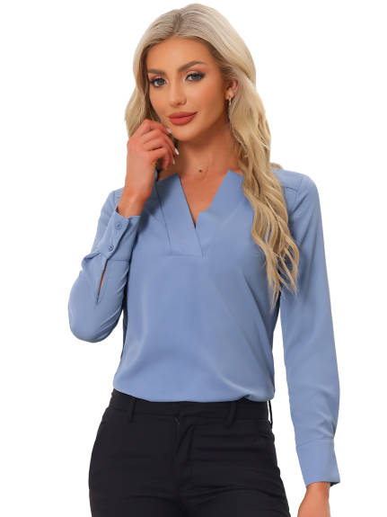 Allegra K- Long Sleeve V Neck Blouse