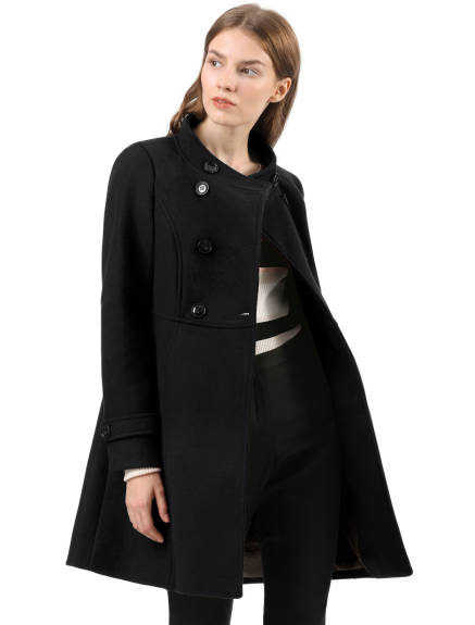 Allegra K- Stand Collar Long Sleeves Double Breasted Coat