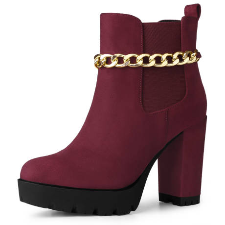 Allegra K- Platform Chain Decor Chunky High Heel Boots