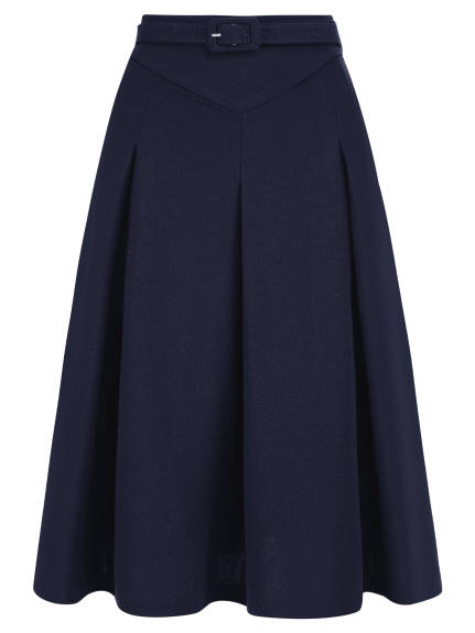 Allegra K - A-Line Belted Midi Pleated Skirt