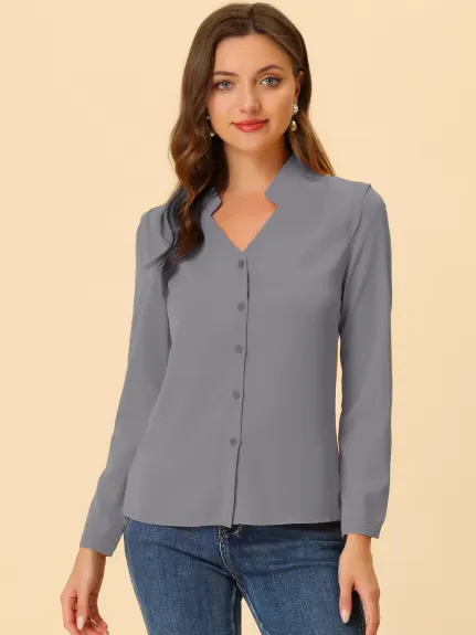 Allegra K- Elegant V Neck Button Up Shirt