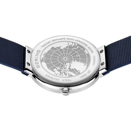 BERING - Montre classique en acier inoxydable pour hommes de 39 mm en argent/bleu