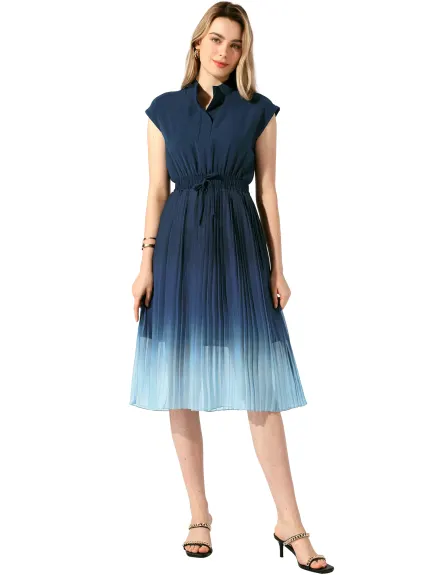 Allegra K - Sleeveless Round Neck Smocked Waist Pleated Midi Dress