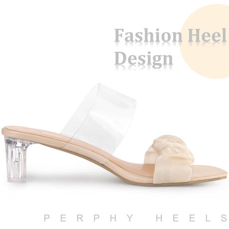 Allegra K- Pleated Strap Clear Low Heel Slide Sandals