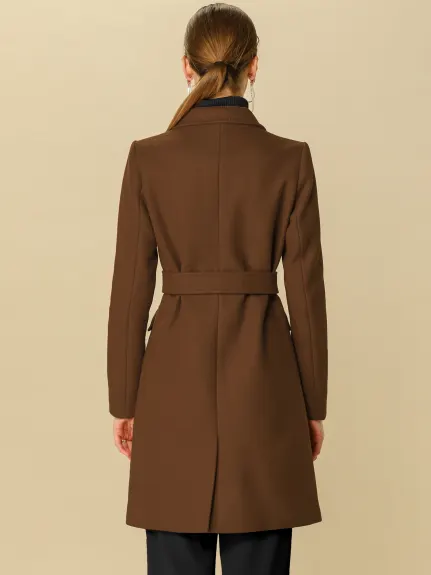 Allegra K- Trench-coat à poche et ceinture à double boutonnage