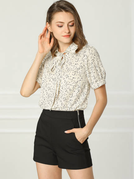 Allegra K- Retro Dots Short Sleeve Pan Collar Chiffon Blouse