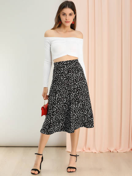 Allegra K- A-Line Floral Chiffon Midi Skirt