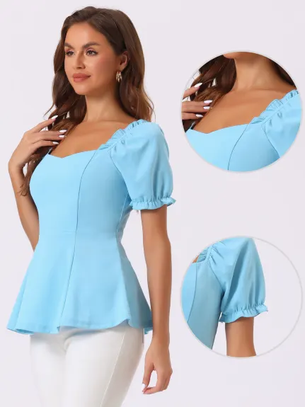 Allegra K- Ruffles Puff Sleeve Blouse