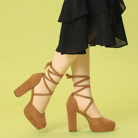 Allegra K- Round Toe Lace Up Platform Strappy Heels