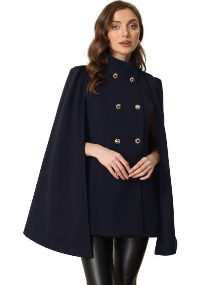 Allegra K - Slit Sleeve Double Breasted Cloak Coat