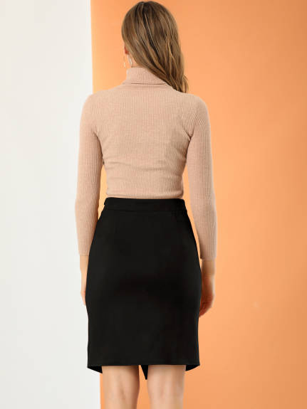 Allegra K - Faux Suede Fall Slit Pencil Skirt