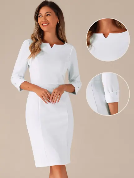 Allegra K- 3/4 Sleeve Sweetheart Neck Slim Pencil Dress