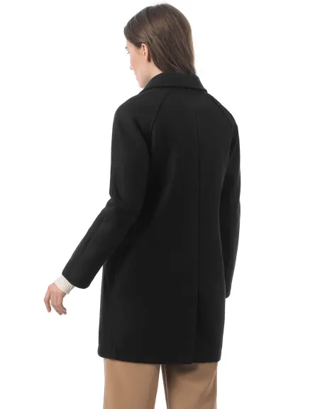 Allegra K- Double Breasted Lapel Raglan Sleeve Mid Length Overcoat