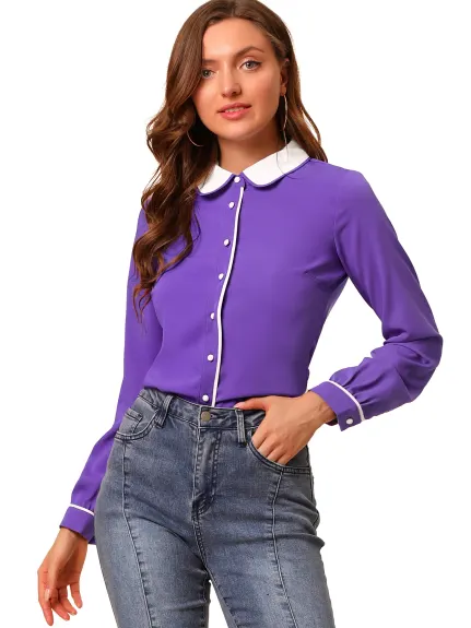 Allegra K- Contrast Peter Pan Collar Shirt Blouse