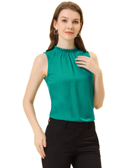 Allegra K- Mock Neck Ruffle Sleeveless Blouse