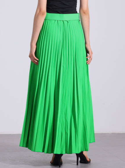 Allegra K - Elastic High Waist Maxi Pleated Skirt