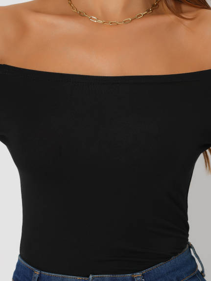 Allegra K - Slim Fit Off Shoulder Tops