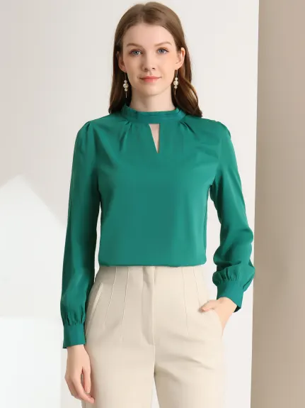 Allegra K- Stand Collar Long Sleeve Shirt Blouse