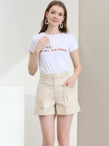 Allegra K - Summer Belted Cotton High Waist Shorts