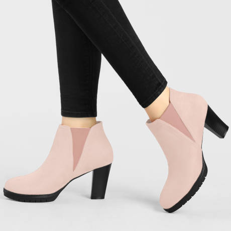 Allegra K - Round Toe Block Heels Chelsea Ankle Boots