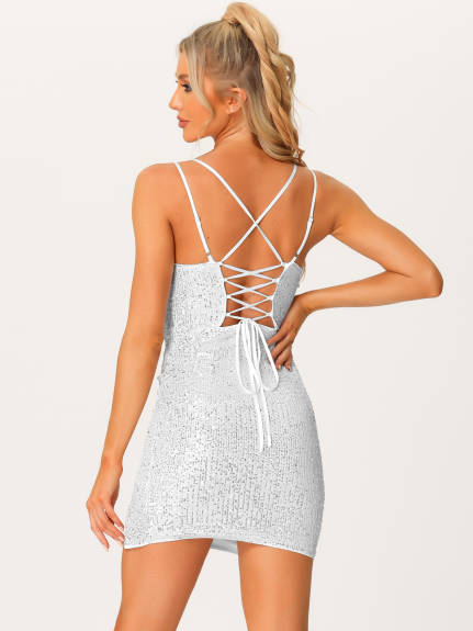 Allegra K- Lace Up Spaghetti Straps Mini Dress