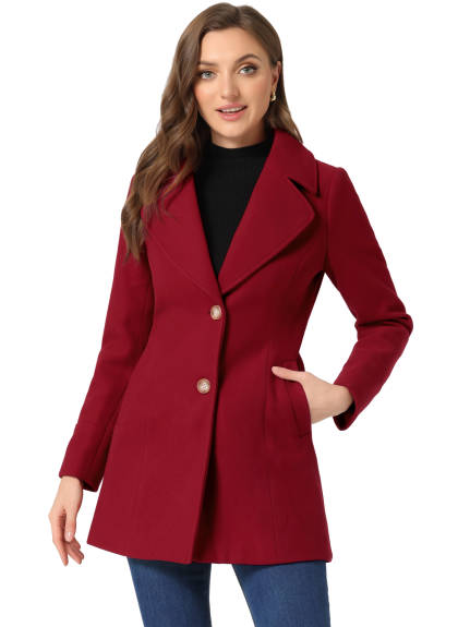 Allegra K- Notched Lapel Button Single Breasted Coat