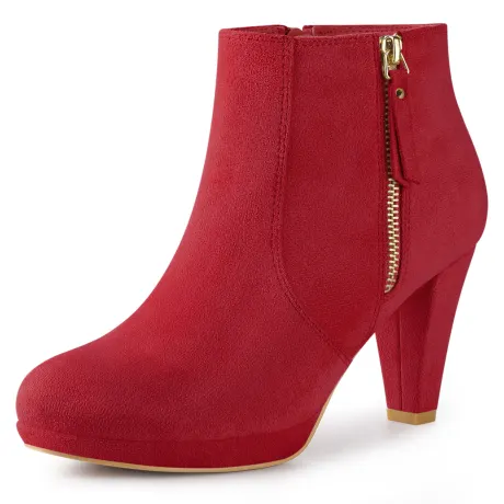 Allegra K- Platform Round Toe Chunky Heels Ankle Boots