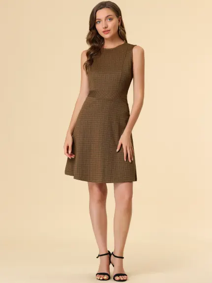 Allegra K- Sleeveless Plaid Houndstooth Flare Dress