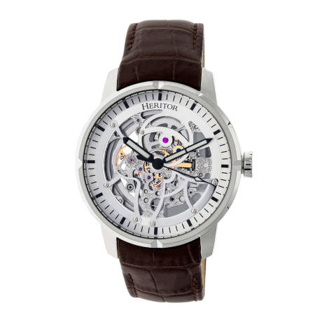 Heritor Automatic - Ryder Skeleton Leather-Band Watch - Brown/Gold