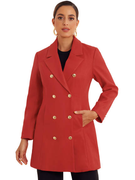 Allegra K - Classic Notch Lapel Double Breasted Coat