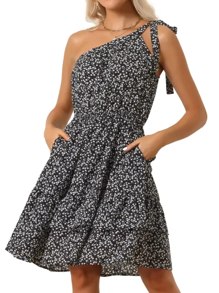 Allegra K - Mini-robe d'été florale à une épaule
