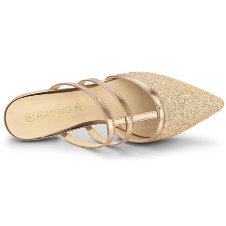 Allegra K- Glitter Pointed Toe Flats Gold Mules