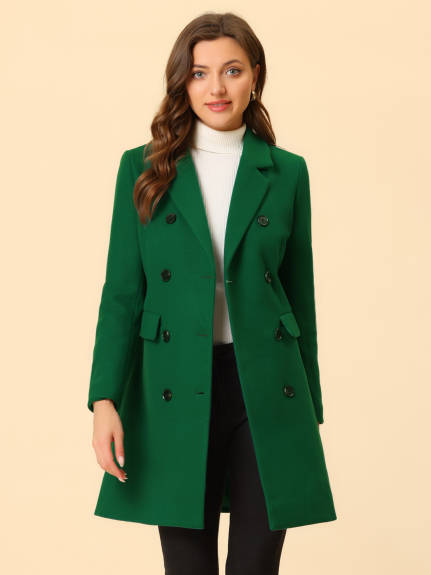 Allegra K- Double Breasted Back Vent Longline Overcoat