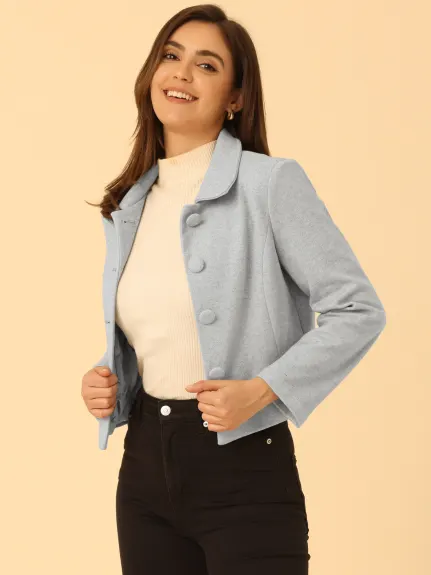 Allegra K- Single Breasted Point Collar Short Coat with Pockets