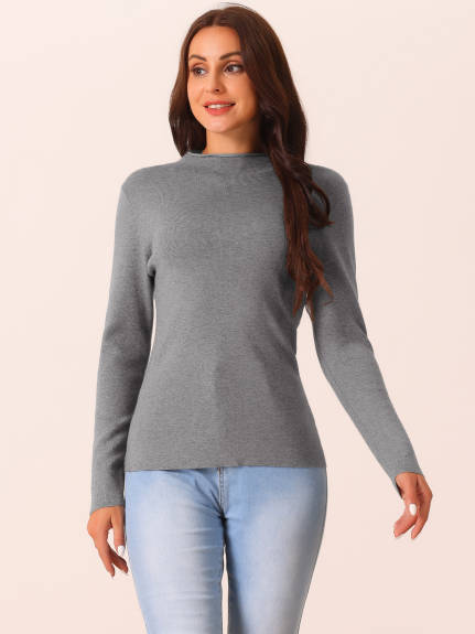 Allegra K - Mock Neck Long Sleeve Slim Knit Top