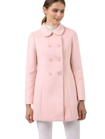 Allegra K- Peter Pan Collar Double Breasted Coat