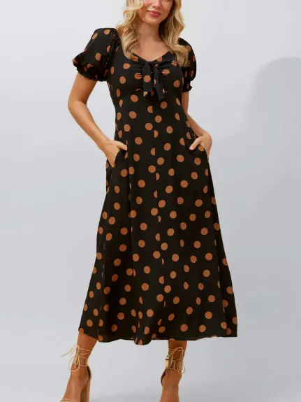 Annick - Elena Midi Dress Polka Dot Front Tie Black