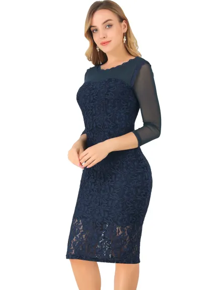 Allegra K- Mesh Sheer Stretch Knit Floral Lace Bodycon Dress