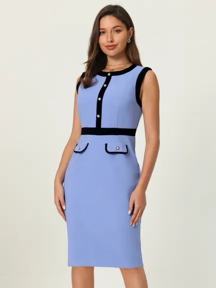 Hobemty- Sleeveless Contrast Color Sheath Pencil Dress