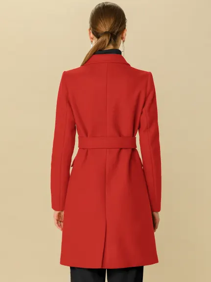 Allegra K- Trench-coat à poche et ceinture à double boutonnage