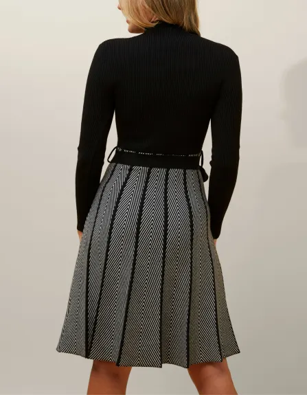 Annick - Fiola Dress Knit Solid Mock Herringbone Skirt Black