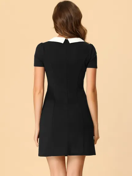 Allegra K- Contrast Collar Square Neck Dress